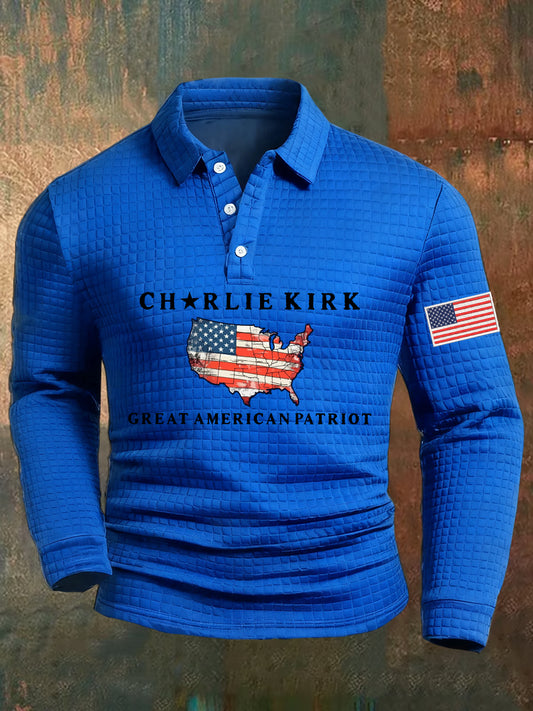 Men's Freedom American Flag Print Casual Waffle Polo Shirt