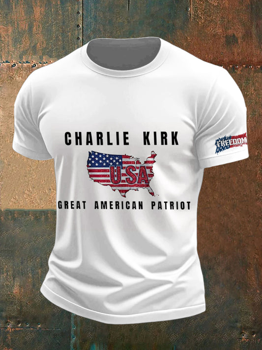 Men's Charlie Kirk Freedom Printed Vintage Fashion Loose Short Sleeve T-Shirt