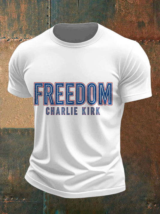 Men's Charlie Kirk Freedom Printed Vintage Fashion Loose Short Sleeve T-Shirt