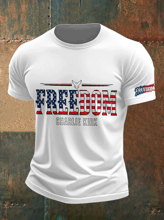 Men's Charlie Kirk Freedom Printed Vintage Fashion Loose Short Sleeve T-Shirt