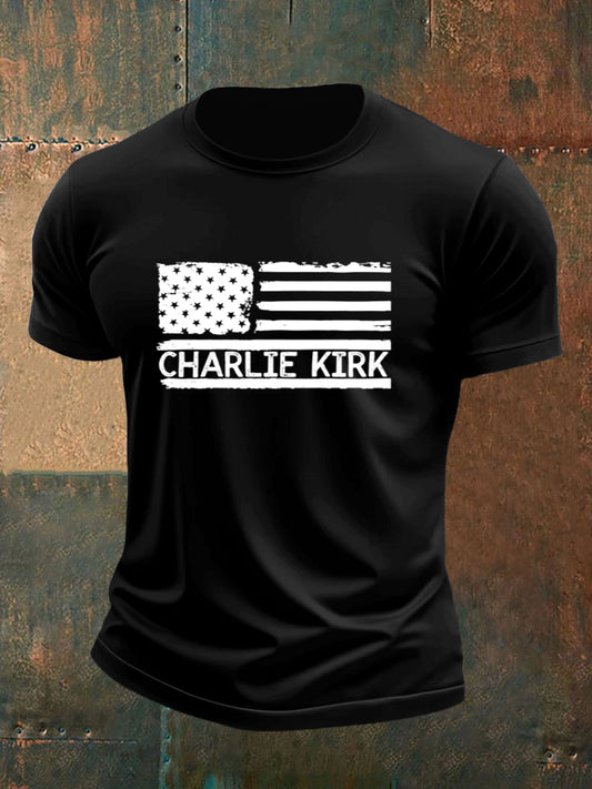Men's Charlie Kirk Printed Vintage Fashion Loose Short Sleeve T-Shirt