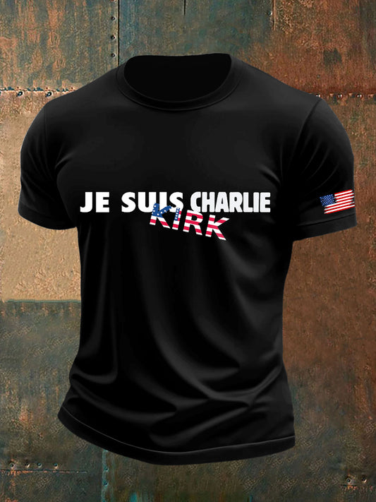 Men's Charlie Kirk Printed Vintage Fashion Loose Short Sleeve T-Shirt