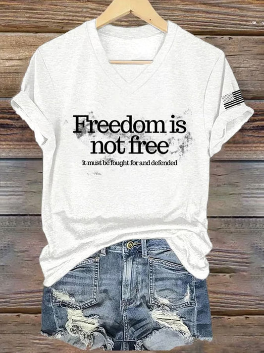 Women's Freedom American Flag Printed Commemorative T-shirt