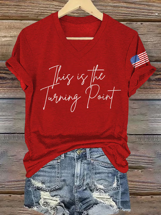 Women's Freedom American Flag Printed Commemorative T-shirt
