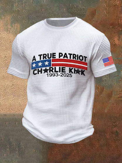Men's Commemorative Leader A TRUE PATRIOT  Waffle Short Sleeve T-Shirt