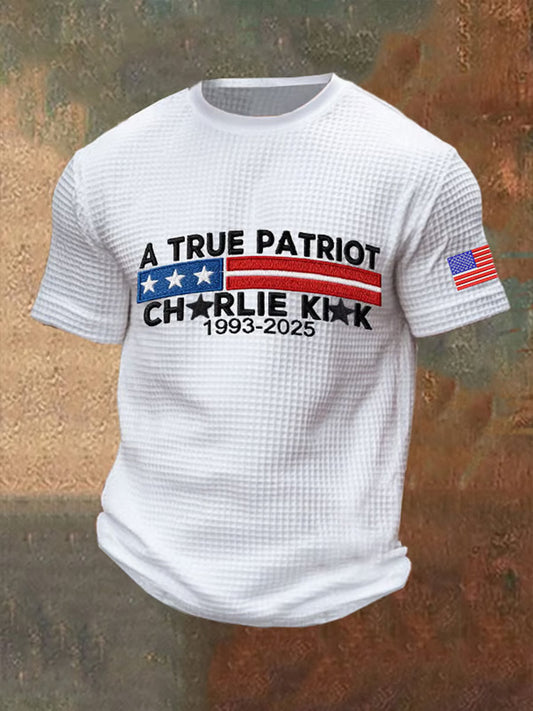 Men's Commemorative Leader A TRUE PATRIOT  Waffle Short Sleeve T-Shirt