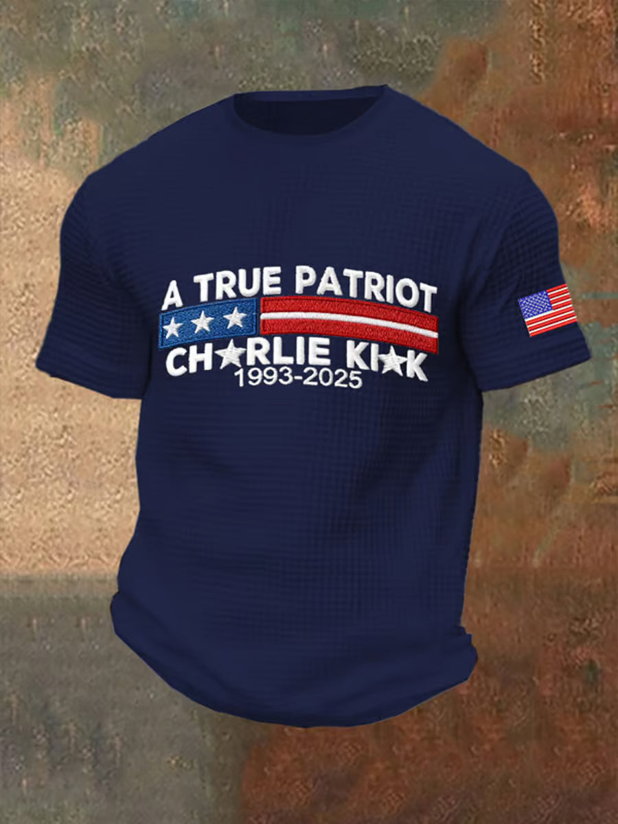 Men's Commemorative Leader A TRUE PATRIOT  Waffle Short Sleeve T-Shirt