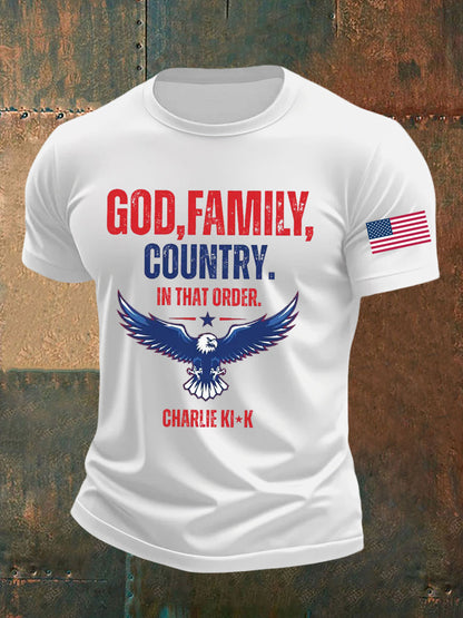 Men's God Family Country In That Order Printed T-shirt