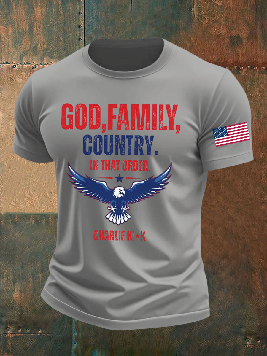 Men's God Family Country In That Order Printed T-shirt