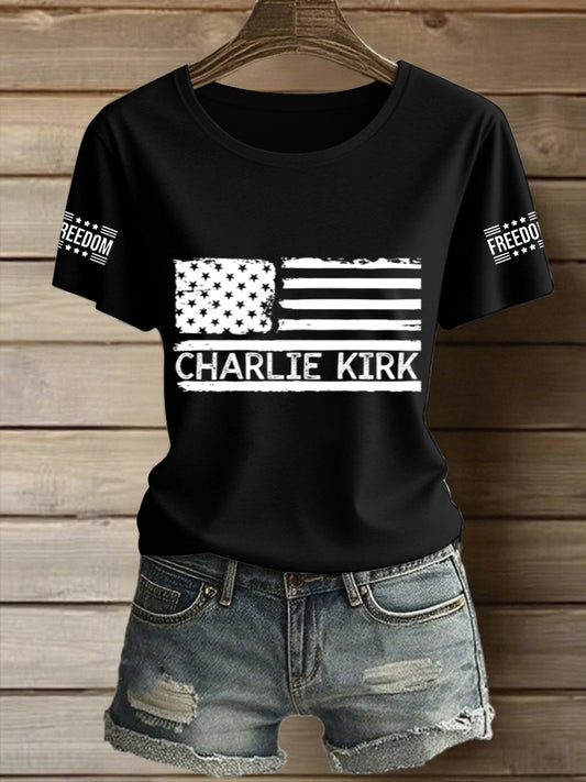 Women's Charlie Kirk Freedom Printed Vintage Fashion Loose Short Sleeve T-Shirt
