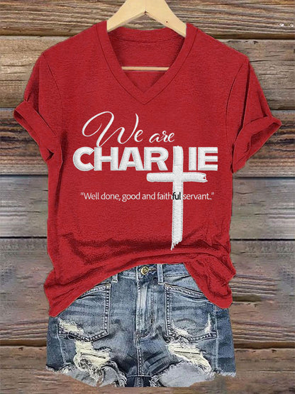 Women's We Are All Charlie Kirk Now! R.I.P Charlie Kirk V-Neck Tee