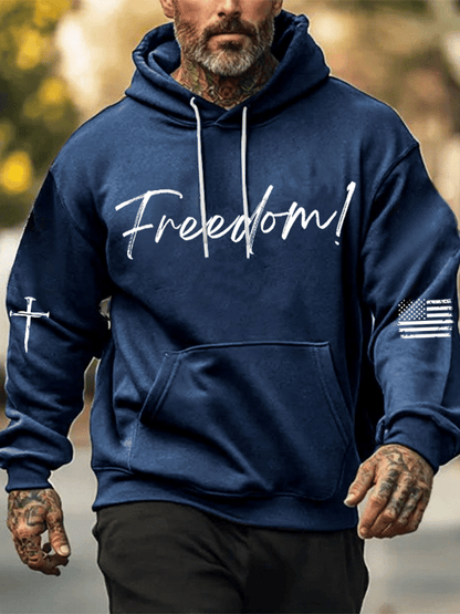 Men's Freedom Printed Oversized Drop-Shoulder Hoodie with Pockets