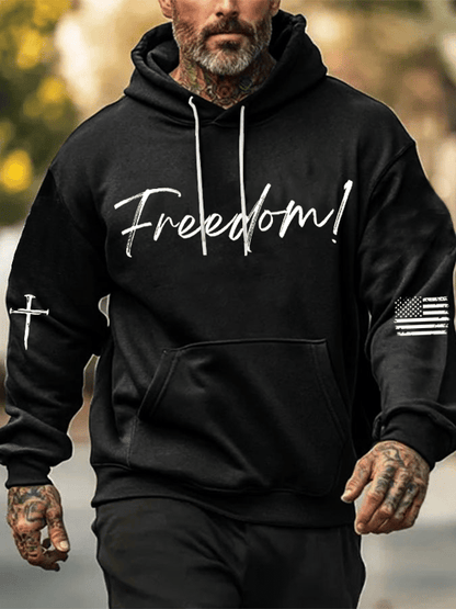 Men's Freedom Printed Oversized Drop-Shoulder Hoodie with Pockets