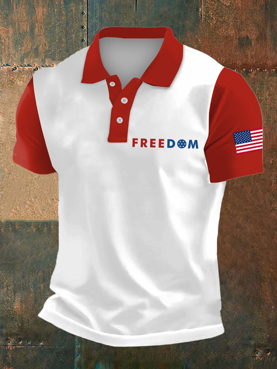 Men's Charlie Kirk Freedom Print Polo Collar Casual Short Sleeved Shirt