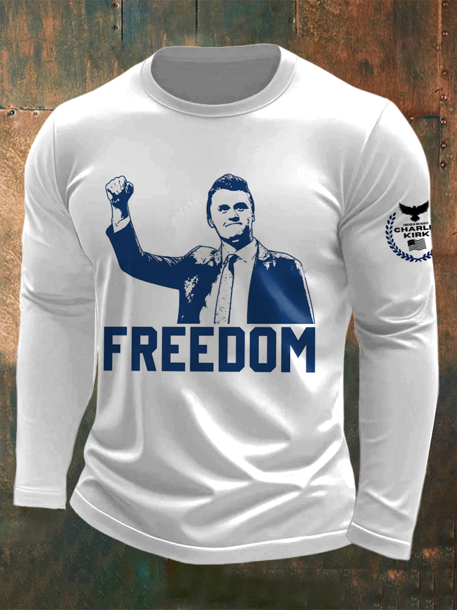 Men's Charlie Kirk Freedom Printed Long Sleeved Round Neck T-shirt
