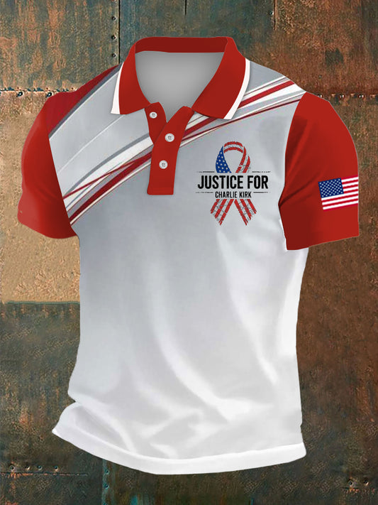 Men's Charlie Kirk Freedom Print Polo Collar Casual Short Sleeved Shirt