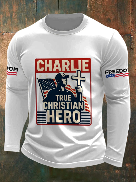 Men's Charlie Kirk Printed Long Sleeved Round Neck T-shirt