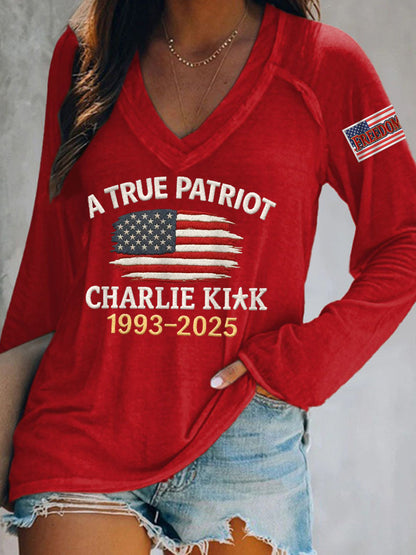 Women's A True Patriot R.I.P Charlie Kirk Long-Sleeve T-Shirt