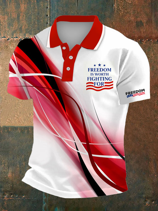 Men's Charlie Kirk Freedom Print Polo Collar Casual Short Sleeved Shirt