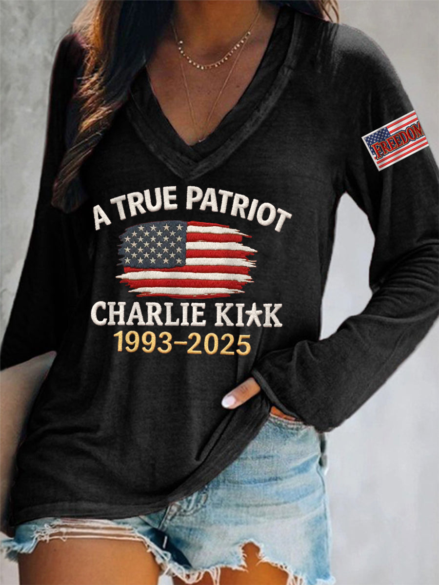 Women's A True Patriot R.I.P Charlie Kirk Long-Sleeve T-Shirt