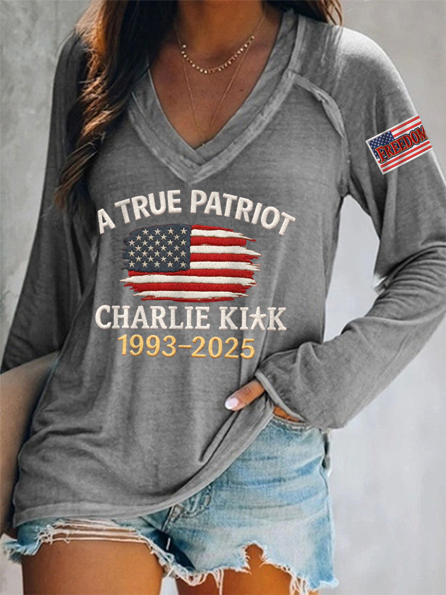 Women's A True Patriot R.I.P Charlie Kirk Long-Sleeve T-Shirt