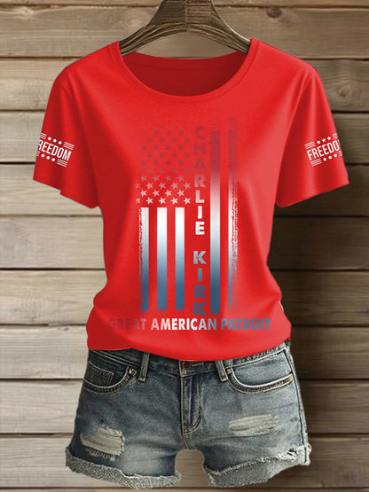 Women's Charlie Kirk Printed Vintage Fashion Loose Short Sleeve T-Shirt