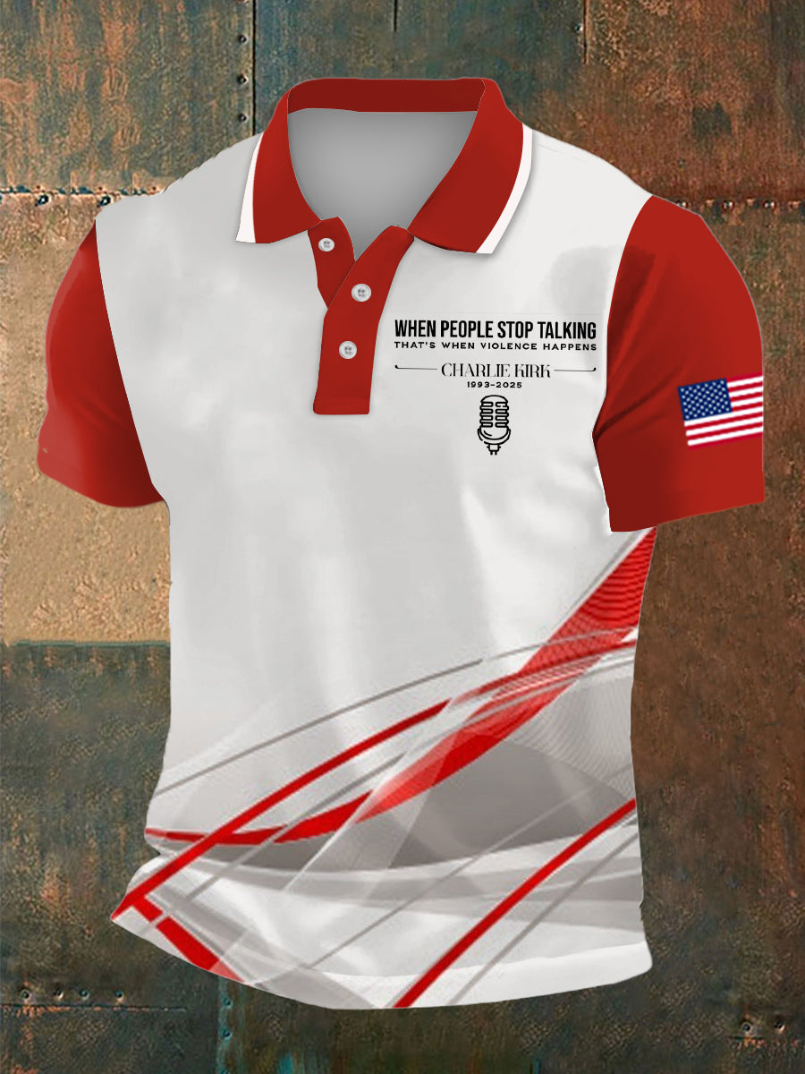 Men's Charlie Kirk Freedom Print Polo Collar Casual Short Sleeved Shirt