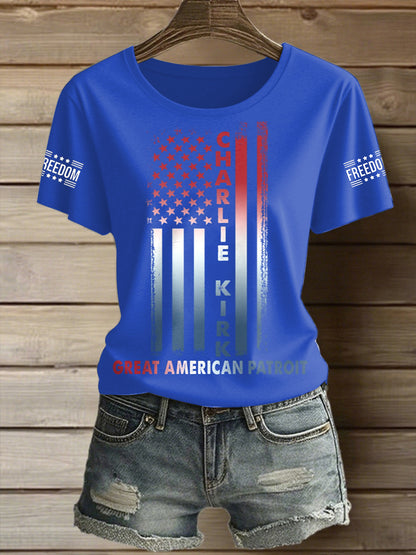 Women's Charlie Kirk Printed Vintage Fashion Loose Short Sleeve T-Shirt