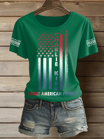 Women's Charlie Kirk Printed Vintage Fashion Loose Short Sleeve T-Shirt