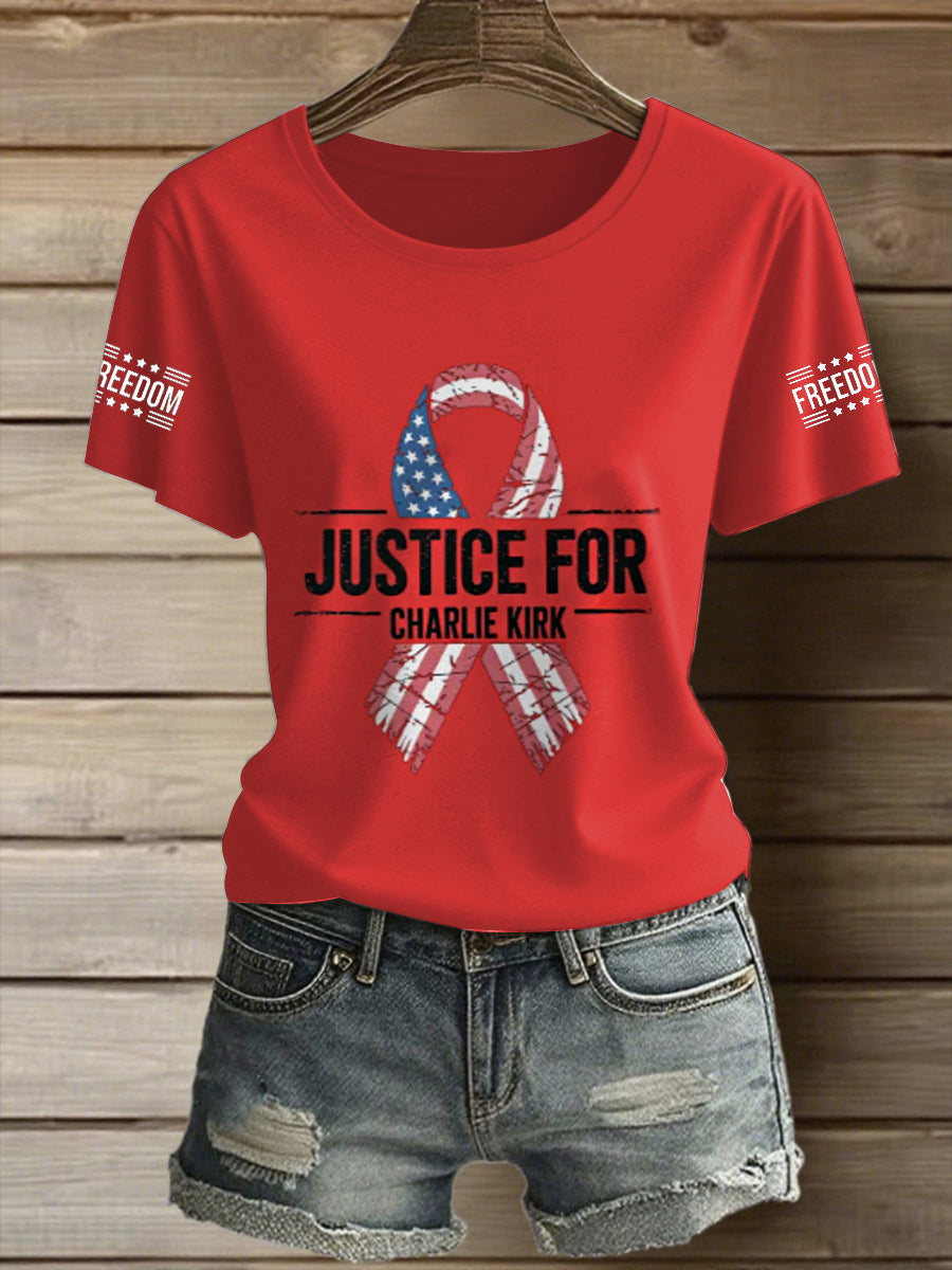 Women's Charlie Kirk Printed Vintage Fashion Loose Short Sleeve T-Shirt