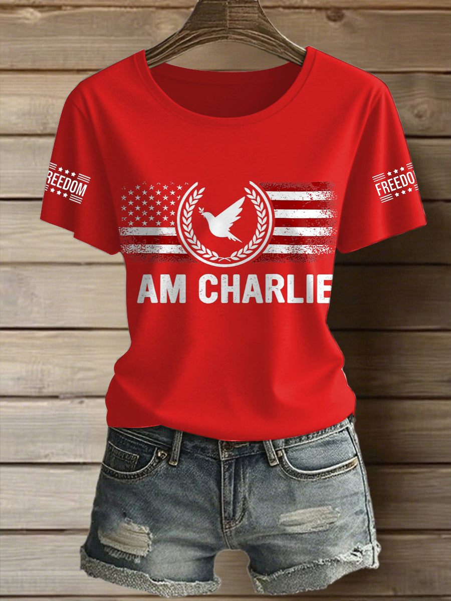 Women's Charlie Kirk Printed Vintage Fashion Loose Short Sleeve T-Shirt