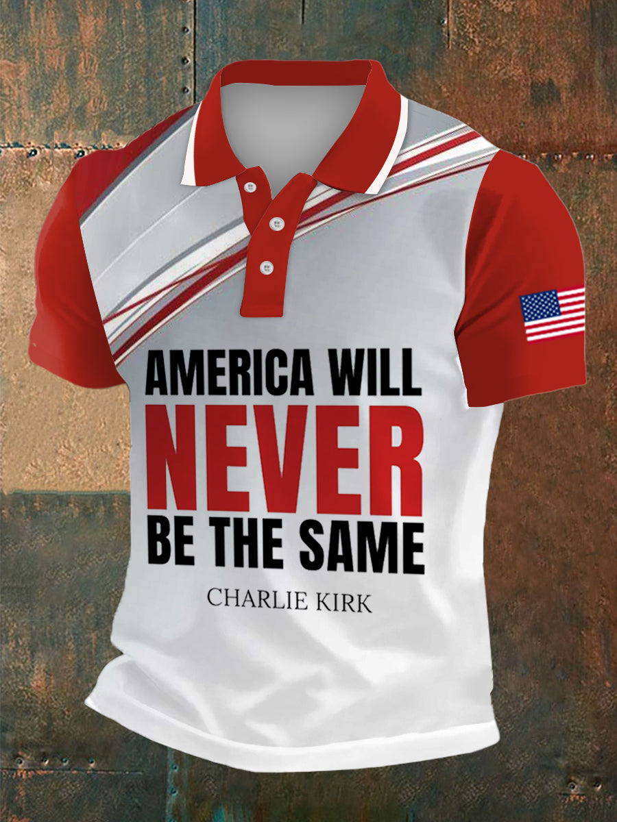 Men's Charlie Kirk Freedom Print Polo Collar Casual Short Sleeved Shirt