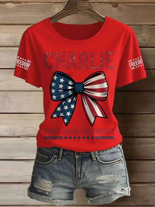 Women's Charlie Kirk Printed Vintage Fashion Loose Short Sleeve T-Shirt