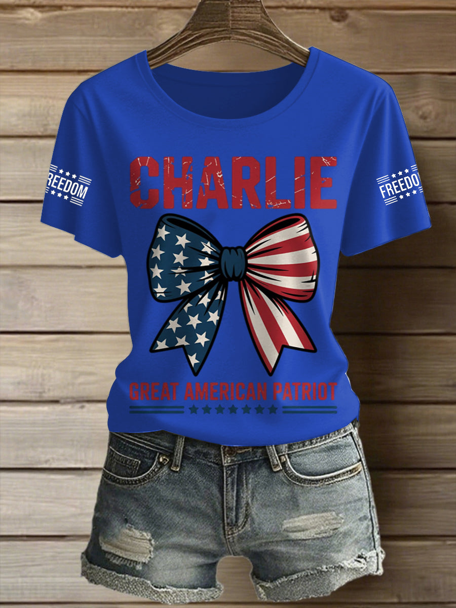 Women's Charlie Kirk Printed Vintage Fashion Loose Short Sleeve T-Shirt