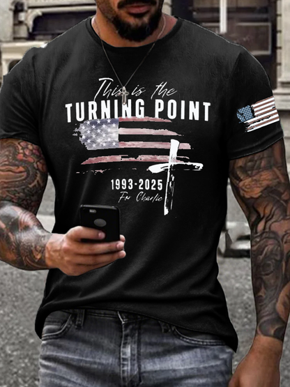 Men's Charlie Kirk Turning Point imitation cotton short-sleeved T-shirt