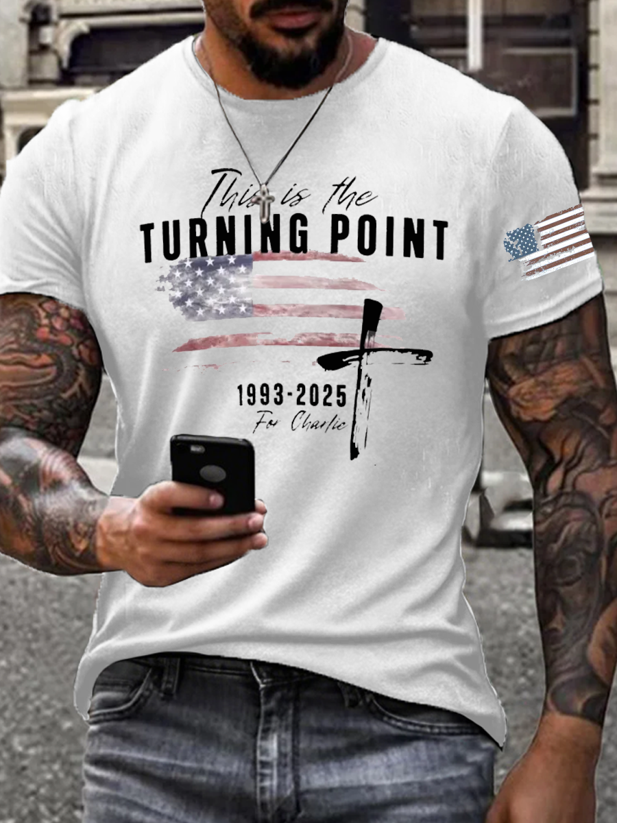 Men's Charlie Kirk Turning Point imitation cotton short-sleeved T-shirt