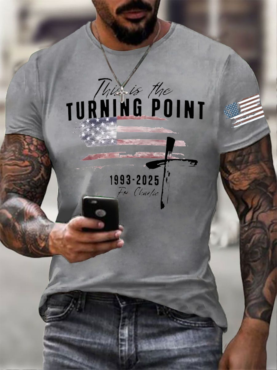 Men's Charlie Kirk Turning Point imitation cotton short-sleeved T-shirt