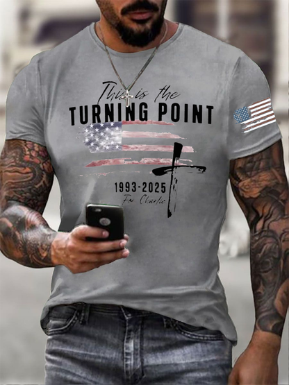 Men's Charlie Kirk Turning Point imitation cotton short-sleeved T-shirt