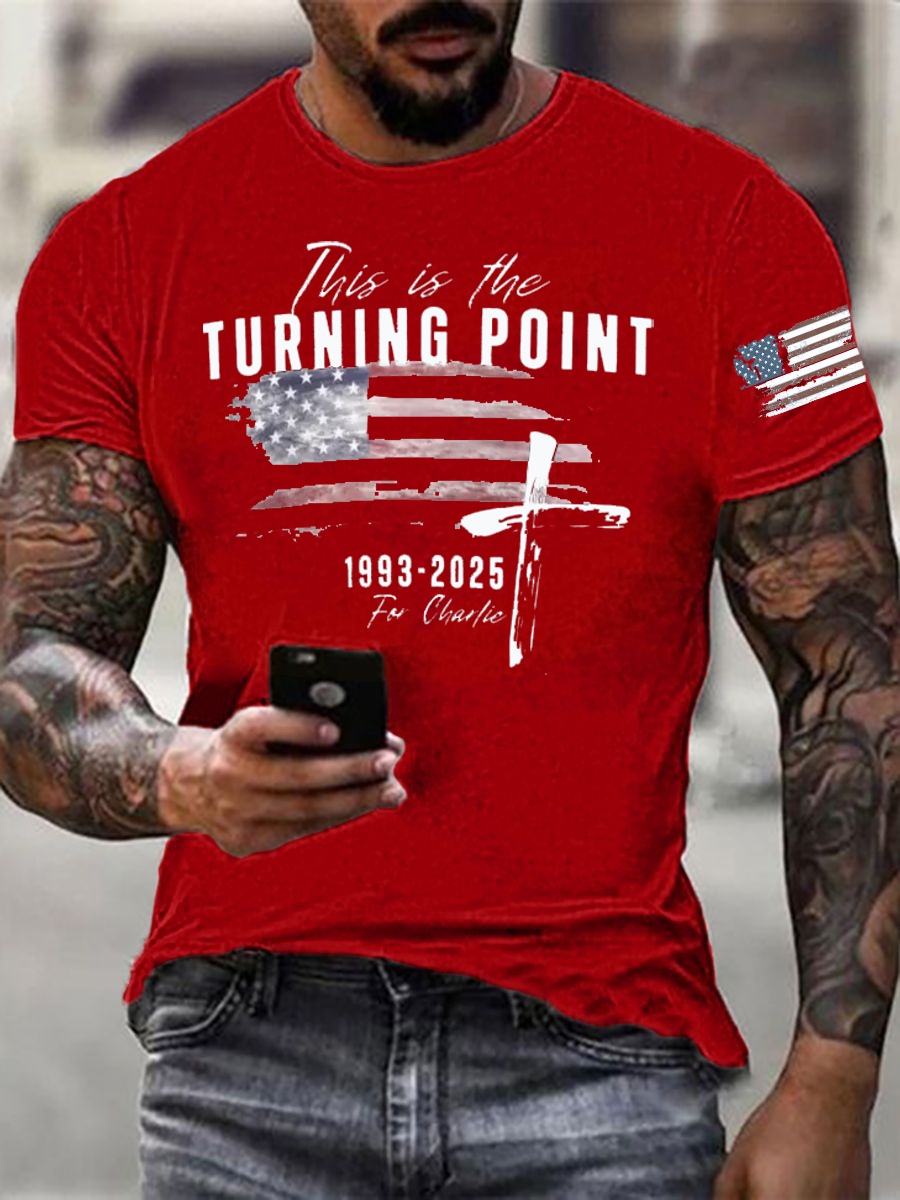 Men's Charlie Kirk Turning Point imitation cotton short-sleeved T-shirt