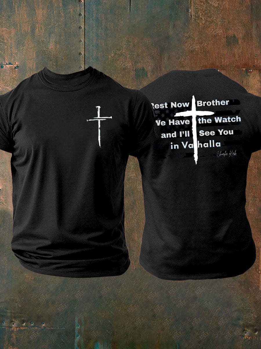 Men's Charlie Kirk imitation cotton short-sleeved T-shirt