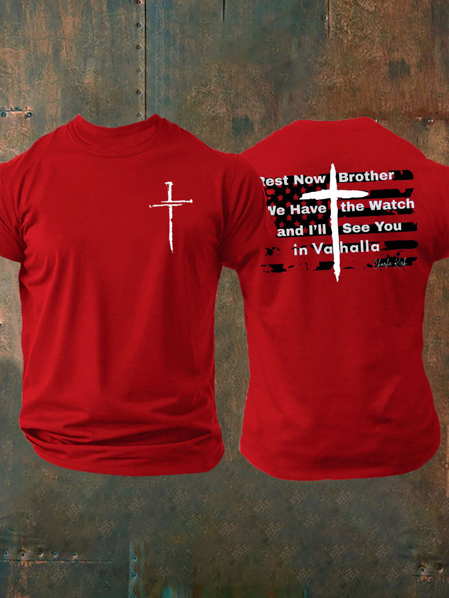 Men's Charlie Kirk imitation cotton short-sleeved T-shirt