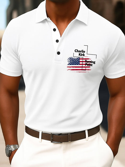 Men's Retro Artistic Printed Short Sleeve Casual Polo Shirt