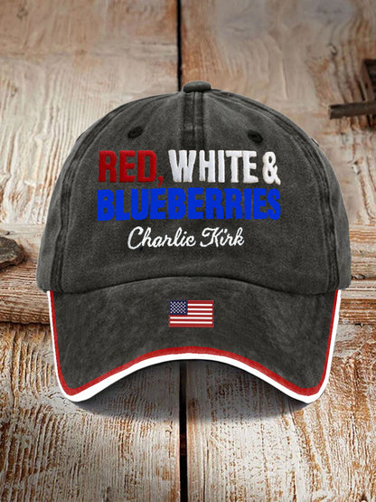 Unisex Red White Blueberries Charlie Kirk Print Hat