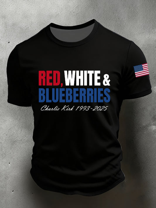 Men's Red White Blueberries Charlie Kirk Short-sleeved T-shirt