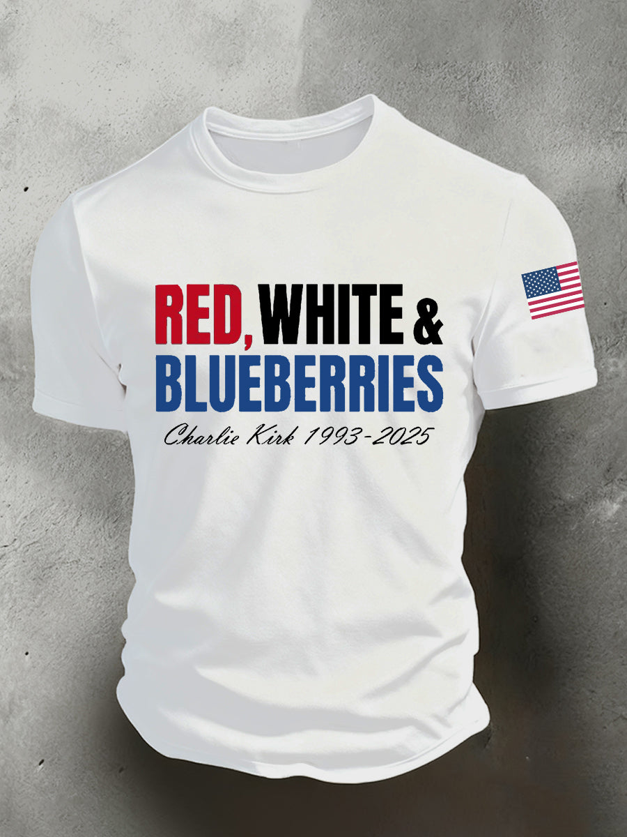 Men's Red White Blueberries Charlie Kirk Short-sleeved T-shirt
