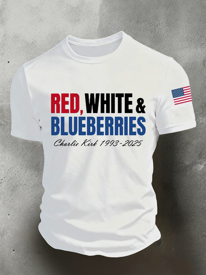 Men's Red White Blueberries Charlie Kirk Short-sleeved T-shirt
