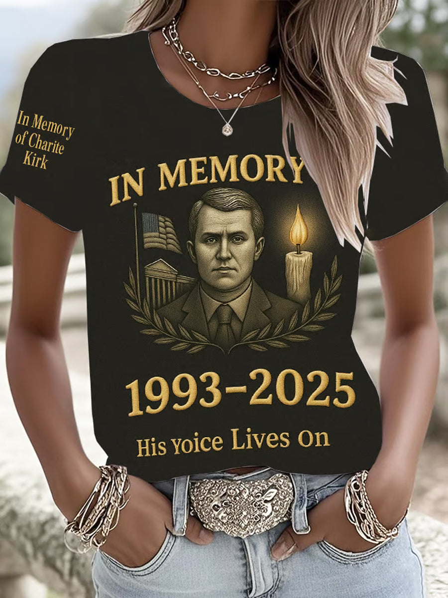 Women's Freedom American Flag Printed Commemorative T-shirt