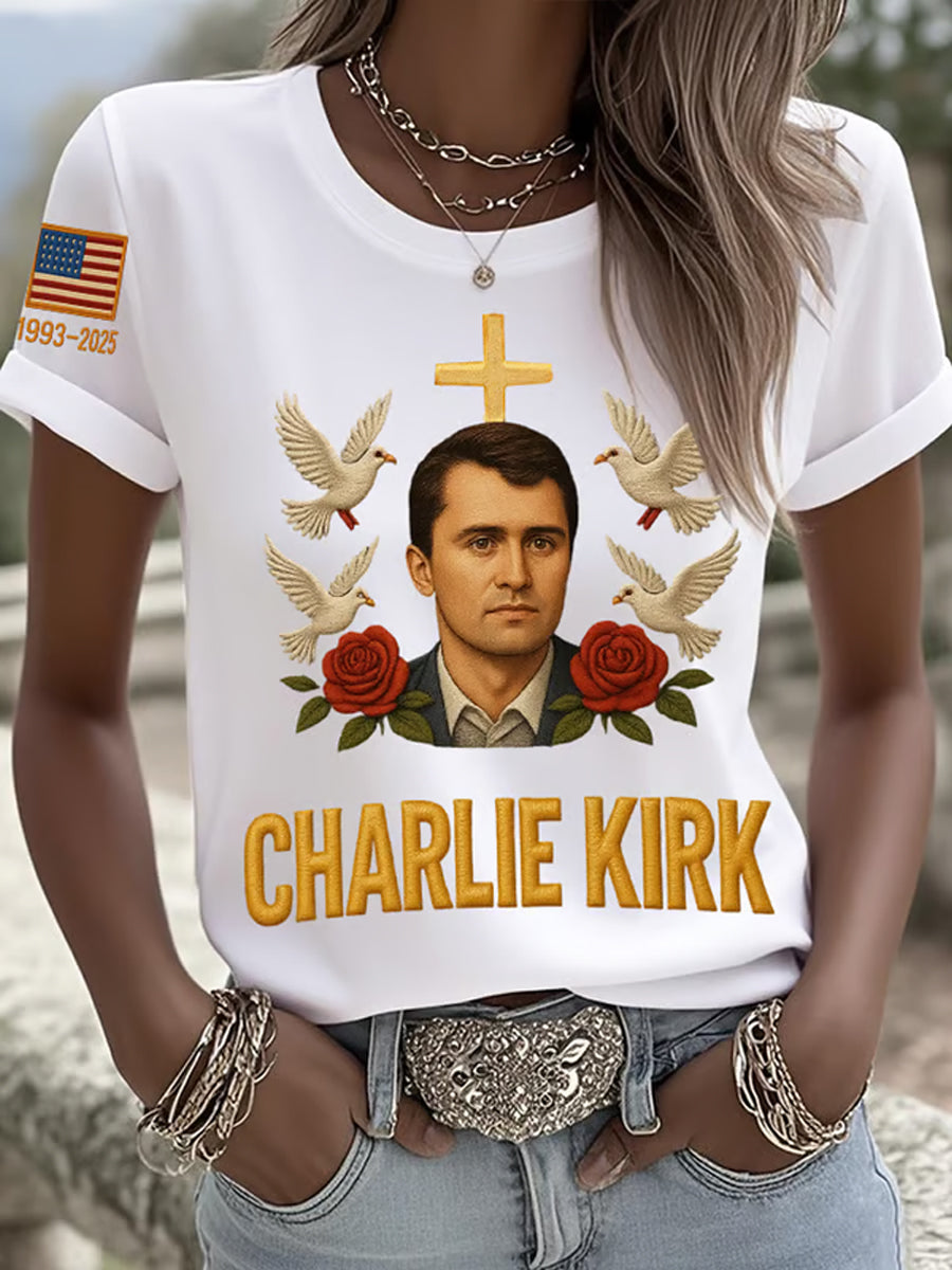 Women's Freedom American Flag Printed Commemorative T-shirt