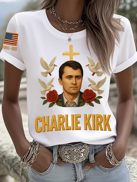 Women's Freedom American Flag Printed Commemorative T-shirt