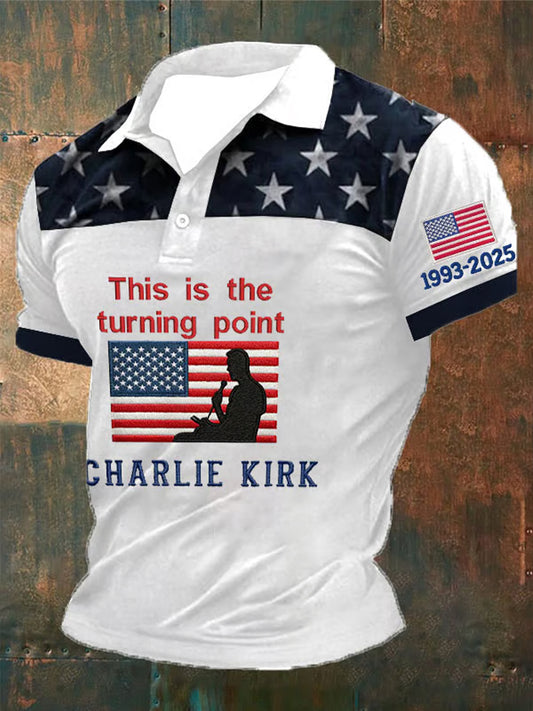 Men's American Turning Point Charlie Kirk Short Sleeve Commemorative Polo Shirt